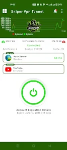 محیط داخلی برنامه Sniper VPN Tunnel و دکمه مرکزی اتصال قبل از فعال‌سازی و بخش انتخاب سرورها